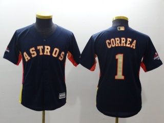 Youth Houston Astros #1 Carlos Correa Baseball Jersey Navy Blue Golden Number