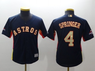 Youth Houston Astros #4 George Springer Baseball Jersey Navy Blue Golden Number