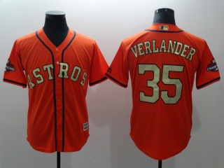 Houston Astros #35 Justin Verlander Cool Base Jersey Orange With Gold Number