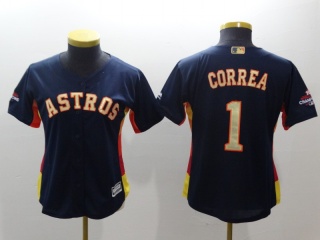Women Houston Astros #1 Carlos Correa Jersey Navy Blue with Golden Number