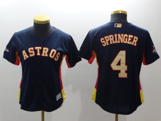 Women Houston Astros #4 George Springer Jersey Navy Blue with Golden Number