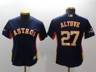Women Houston Astros #27 Jose Altuve Jersey Navy Blue with Golden Number
