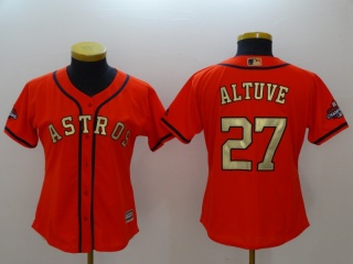 Women Houston Astros #27 Jose Altuve With Gold Number Jersey Orange