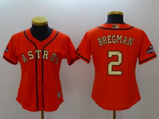 Women Houston Astros #2 Alex Bregman With Gold Number Jersey Orange