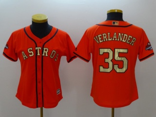 Women Houston Astros #35 Justin Verlander With Gold Number Jersey Orange