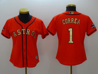 Women Houston Astros #1 Carlos Correa With Gold Number Jersey Orange