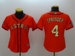 Women Houston Astros #4 George Springer With Gold Number Jersey Orange