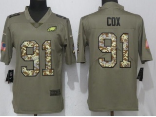 Philadelphia Eagles #91 Fletcher Cox Salute To Service Limited Jersey Olive Camo