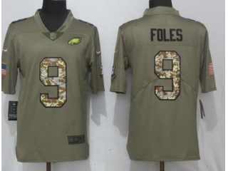 Philadelphia Eagles #9 Nick Foles Salute To Service Limited Jersey Olive Camo