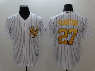 New York Yankees #27 Giancarlo Stanton With Gold Number Cool Base Jersey White