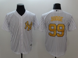 New York Yankees #99 Aaron Judge With Gold Number Cool Base Jersey White