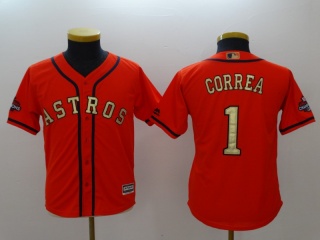 Youth Houston Astros #1 Carlos Correa Orange Gold Program World Series Champions Jersey