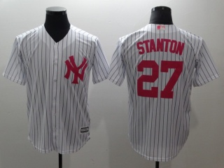 New York Yankees #27 Giancarlo Stanton Cool Base Jersey White Pink