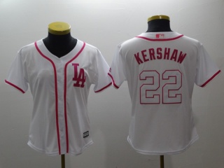 Women Los Angeles Dodgers #22 Clayton Kershaw Jersey White Pink