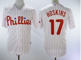 Philadelphia Phillies #17 Rhys Hoskins Strips Cool Base Jerseys White