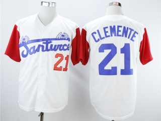 Santurce Cravvers Puerto Rico 21 Clemente Baseball Jersey White with Red Sleeves