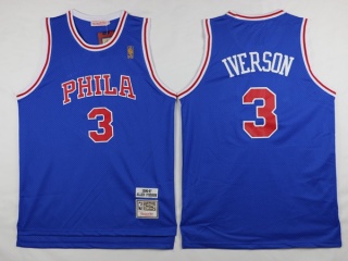 Philadelphia 76ers 3 Allen Iverson Basketball Jersey Blue with Red Name
