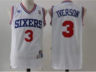 Philadelphia 76ers 3 Allen Iverson Basketball Jersey White Throwback with Red Number