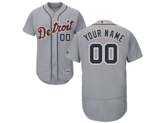 Men's Detroit Tigers Majestic Road Gray Flex Base Authentic Collection Custom Jersey