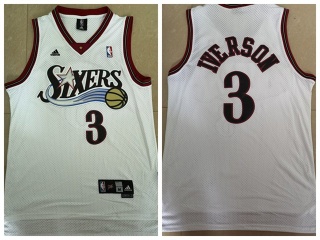 Philadelphia 76ers 3 Allen Iverson Basketball Jersey White Mesh Throwback