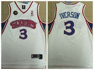 Philadelphia 76ers 3 Allen Iverson Basketball Jersey White Throwback 10th Patch