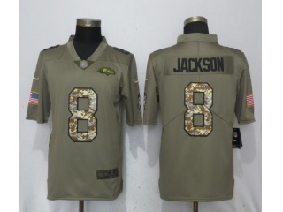 Baltimore Ravens 8 Lamar Jackson Jersey Olive Camo Salute to Service Limited