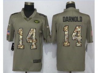 New York Jets 14 Sam Darnold Jersey Olive Camo Salute to Service Limited