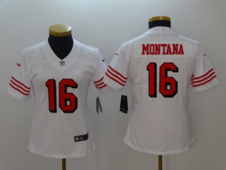 Woman San Francisco 49ers #16 Joe Montana Color Rush Limited Football Jersey White