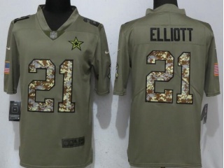 Dallas Cowboys #21 Ezekiel Elliott Salute to Service Limited Jersey OliveCamo