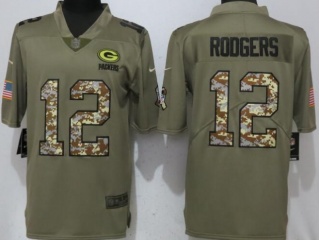 Green Bay Packers #12 Aaron Rodgers Salute to Service Limited Jersey Olive Camo