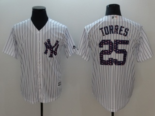 New York Yankees #25 Gleyber Torres 2018 Stars & Stripes Cool Base Jersey White