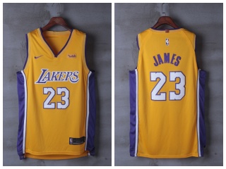 Nike Los Angeles Lakers 23 LeBron James Basketball Jersey Yellow Player