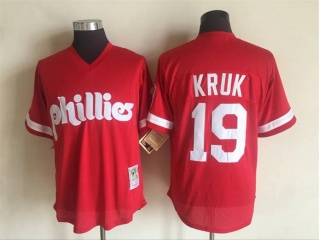 Philadelphia Phillies 19 John Kruk Baseball Jerseys Red Throwback
