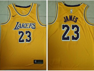 Nike Los Angeles Lakers 23 LeBron James Basketball Jersey Yellow New Style