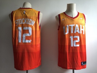Nike Utah Jazz 12 John Stockton Basketball Jersey Orange Rainbow City