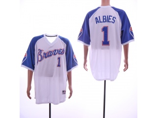 Atlanta Braves 1 Ozzie Albies Baseball Jersey White Throwback