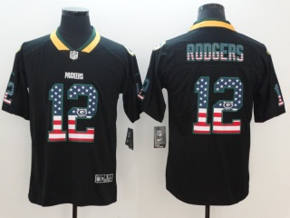 Green Bay Packers #12 Aaron Rodgers USA Flag Vapor Limited Jersey Black