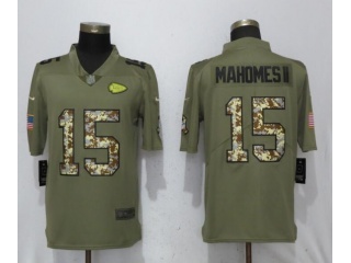 Kansas City Chiefs 15 Mahomes II Limited Jersey Olive Camo Salute to Service