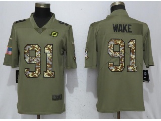 Miami Dolphins 91 Cameron Wake Limited Jersey Olive Camo Salute to Service