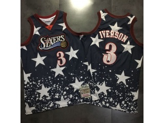 Nike Philadelphia 76ers 3 Allen Iverson James Basketball Jersey Black Independence Day AU Swingman