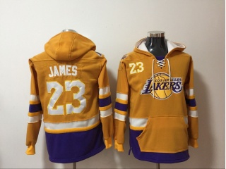 Los Angeles Lakers 23 LeBron James Basketball Hoodies Yellow