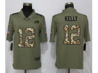 Buffalo Bills 12 Jim Kelly Jersey Olive Camo Salute To Service Limited