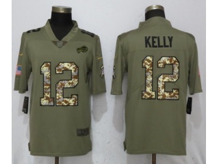 Buffalo Bills 12 Jim Kelly Jersey Olive Camo Salute To Service Limited