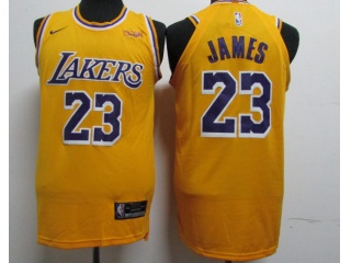 Nike Los Angeles Lakers #23 LeBron James with Wish Patch New Style Player Jersey Yellow