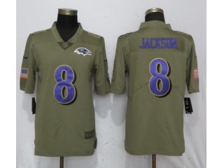 Baltimore Ravens #8 Lamar Jackson Jersey Olive Salute To Service Limited