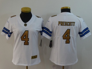 Woman Dallas Cowboys #4 Dak Prescott With Golden Number Vapor Untouchable Limited Jersey White