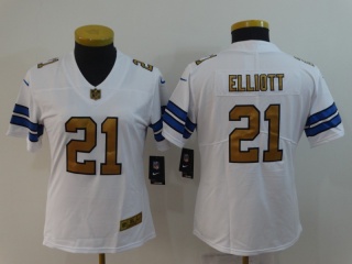 Woman Dallas Cowboys #21 Ezekiel Elliott With Golden Number Vapor Untouchable Limited Jersey White
