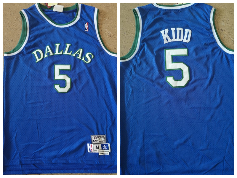 Dallas Mavericks 5 Jason Kidd Throwback Basketball Jersey Bluedallas