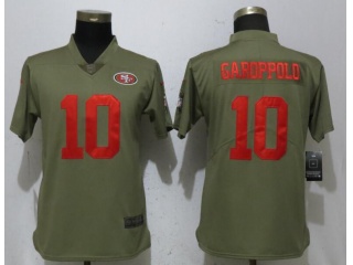 Womens San Francisco 49ers 10 Jimmy Garoppolo Jersey Olive Salute to Service