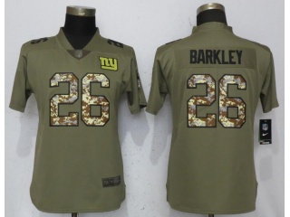 Woman New York Giants 26 Saquon Barkley Jersey Olive Camo Salute to Service